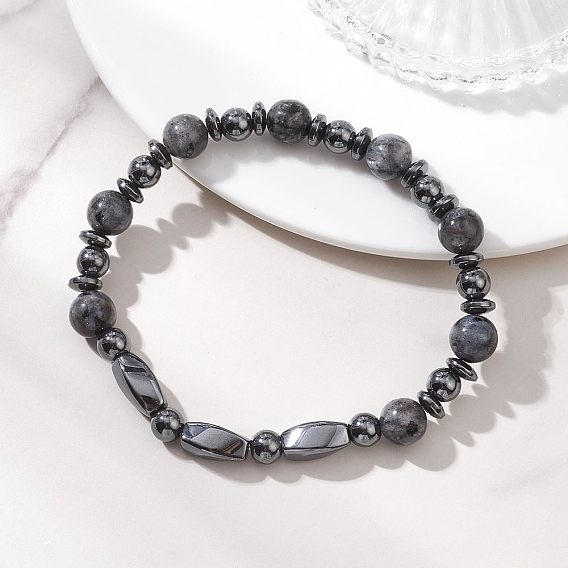 Браслеты из натуральных бусин ларвикита и немагнитного синтетического гематита для женщин
