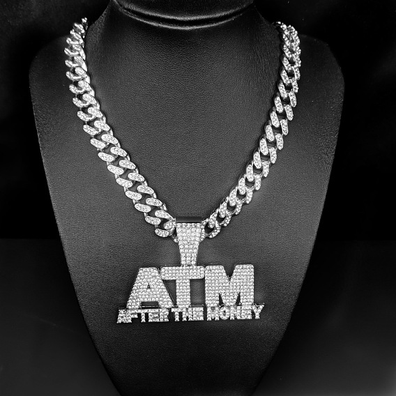 Кулон в стиле хип-хоп из цинкового сплава с полностью кристаллическими стразами в виде буквы «банкомат» и надписью «после денег», цепочка в кубинском стиле для мужчин.