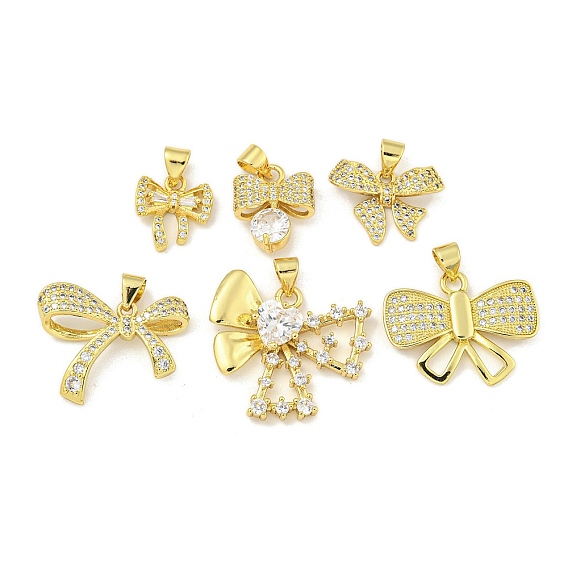 Подвеска с бантом из латуни, прозрачный кубический цирконий, без кадмия и без свинца