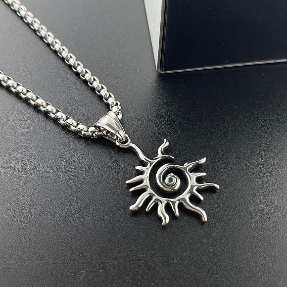 Винтажное панк-ожерелье с подвеской в виде спирального солнца и пламени 304 полые ювелирные изделия из нержавеющей стали