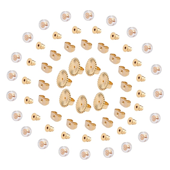 Brass Ear Nuts, with Silicone Ear Nuts, Earring Backs