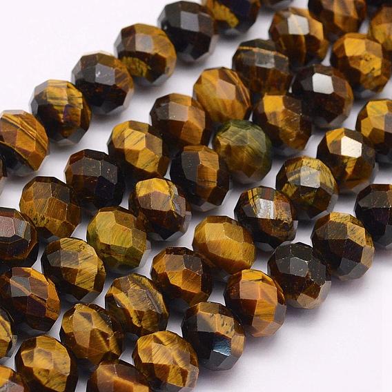 Natural Yellow Tiger Eye Beads Strands, Faceted, Rondelle