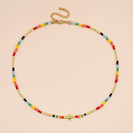 Bohemian Beach Style Colorful Beaded Smiling Glass Pendant Necklace for Women