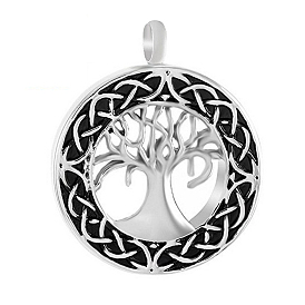 Openable Stainless Steel Memorial Urn Ashes Pendant Necklaces, with Snake Chains, Flat Round with Tree of Life