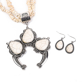 Комплекты из ожерелий и серег-подвесок из синтетической бирюзы в форме капли для женщин, сплав ювелирных изделий