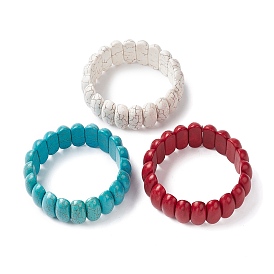 Dyed Synthetic Turquoise Oval Beaded Stretch Bracelets, Tile Bracelet