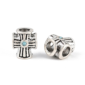 Сплав стразами европейских бисер, бусины с большим отверстием, крестик, античное серебро