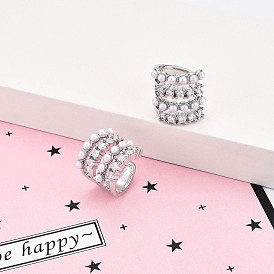 Серьги-каффы из латуни с микропаве из кубических цирконий и искусственного жемчуга ABS, арка