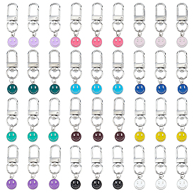 36шт 12 стиль сплав эмаль подвесные украшения, с поворотными застежками сплава, плоские круглые с улыбающееся лицо, платина