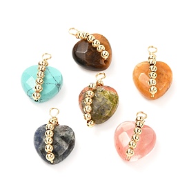Natural & Synthetic Faceted Gemstone Pendants, with Brass Beads & Copper, Heart, Real 18K Gold Plated
