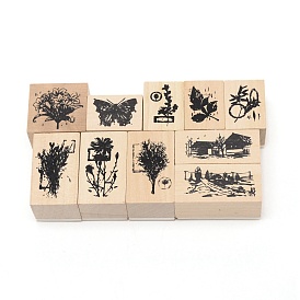 DIY Scrapbook Sets, with Wooden Stamps, Rectangle with Butterfly & Plant Pattern