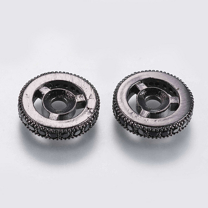 Латунные микро проложить кубического циркония бусы, плоско-круглые, чёрные