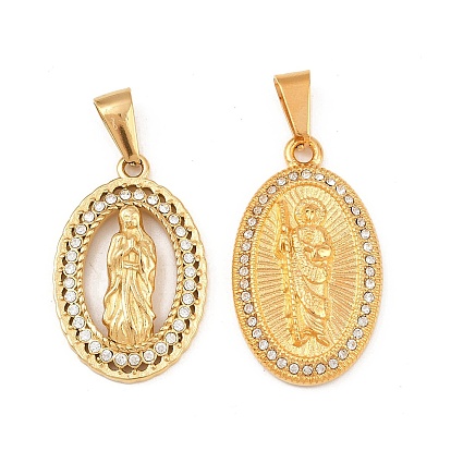 304 из нержавеющей стали с горный хрусталь подвески, овальные амулеты, ионное покрытие (ip)