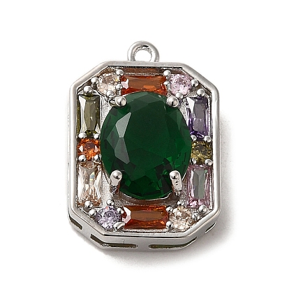 Brass Micro Pave Cubic Zirconia Pendants, Cadmium Free & Nickel Free & Lead Free, Rectangle
