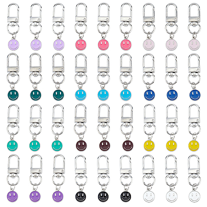 36шт 12 стиль сплав эмаль подвесные украшения, с поворотными застежками сплава, плоские круглые с улыбающееся лицо, платина