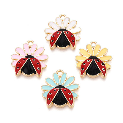 Подвески из эмали и сплава, без кадмия, без никеля и без свинца, золотой свет, подвеска в виде цветка и божьей коровки, стойки покрытие