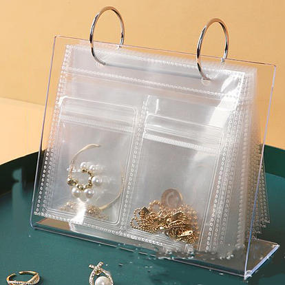 3 Inch Transparent Plastic Jewelry Storage Flip Album, with 30Pcs Clear Zip Lock Bags, Desktop PVC Anti Oxidation Jewelry Storage Organizer for Rings Necklaces Bracelets Earrings Jewelry Beads
