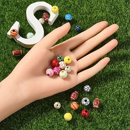 11 Style Sports Theme Acrylic Beads, Mixed Shapes