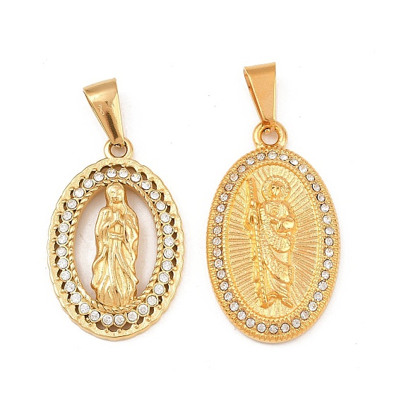 304 из нержавеющей стали с горный хрусталь подвески, овальные амулеты, ионное покрытие (ip)