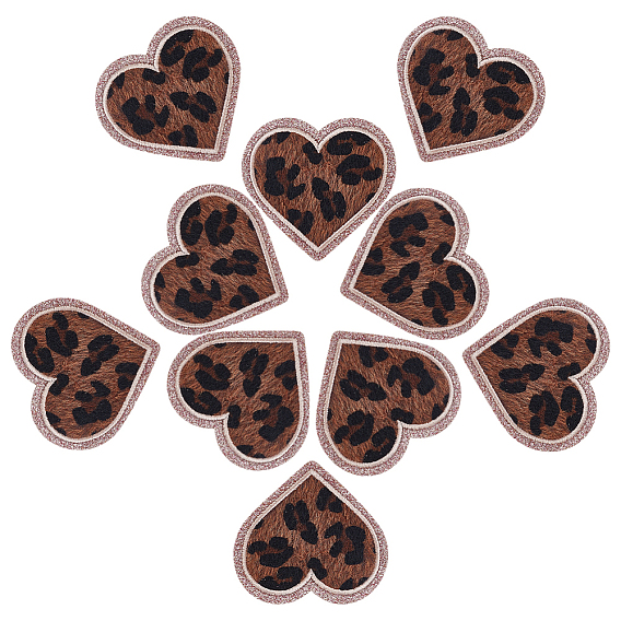 Leopard Print Pattern Polyester Embroidery Thread Iron on Sew on Patches, Appliques, Heart