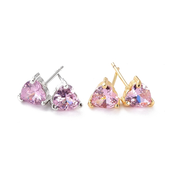 Dainty Heart Pink Cubic Zirconia Stud Earrings for Her, Cadmium Free & Lead Free