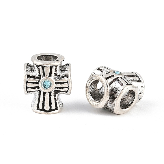 Сплав стразами европейских бисер, бусины с большим отверстием, крестик, античное серебро