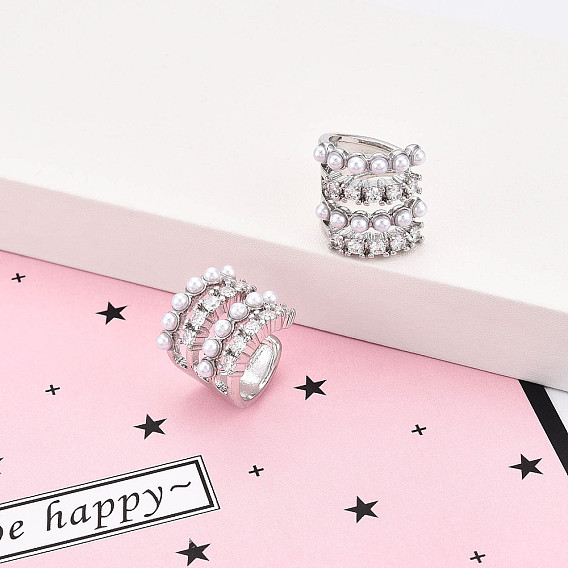 Серьги-каффы из латуни с микропаве из кубических цирконий и искусственного жемчуга ABS, арка