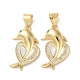 Brass Micro Pave Clear Cubic Zirconia Pendants, Cadmium Free & Lead Free, with Shell, Real 18K Gold Plated, Heart
