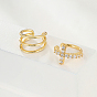 Real 18K Gold Plated Brass Cuff Earrings, Cubic Zirconia Asymmetrical Earrings