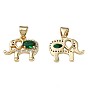 Brass Micro Pave Cubic Zirconia Pendants, with Brass Snap on Bails, Nickel Free, Real 18K Gold Plated, Elephant