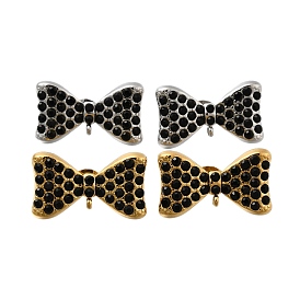 304 Результаты серьги из нержавеющей стали, со стразами, ионное покрытие (ip), бантом, чёрные