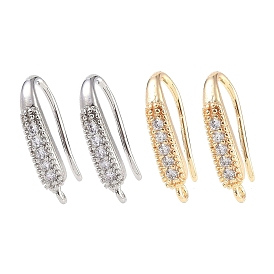 Brass Micro Pave Clear Cubic Zirconia Earring Hooks, Ear Wire with Loops, Fishhook