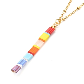 Vertical Bar Japanese Seed Beads Pendant Necklace for Girl Women, Golden