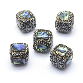 Ручной полимерной глины шариков Rhinestone, с кабошонами оболочки paua, кубические