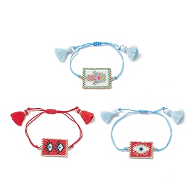 Handmade Japanese Seed Rectangle Braided Bead Bracelets, Tassel Charm Bracelet for Women