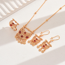 Комплекты серег, ожерелий и колец в этническом стиле с полыми лунами из кубических цирконий и латунным микропаве для женщин