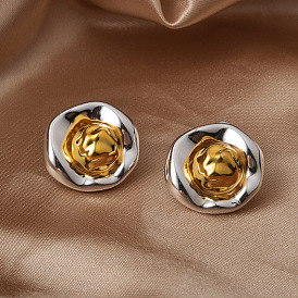 Irregular Flat Round Brass Stud Earrings