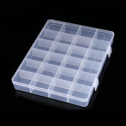 Transparent Plastic Bead Containers, with 24 Compartments, for DIY Art Craft, Nail Diamonds, Bead Storage, Rectangle