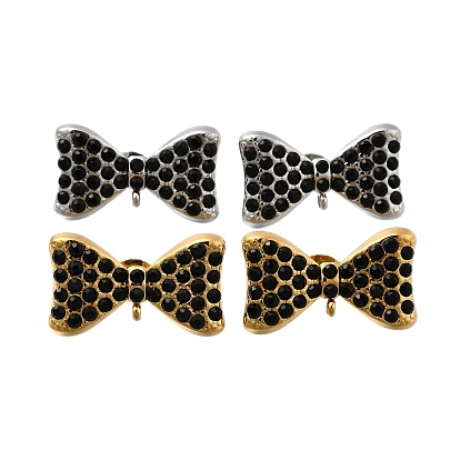 304 Результаты серьги из нержавеющей стали, со стразами, ионное покрытие (ip), бантом, чёрные