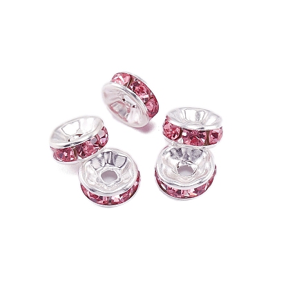 Rondelle Brass Rhinestone Spacer Beads, Platinum, for Jewelry Making, Bracelets, Necklaces, DIY Accessories