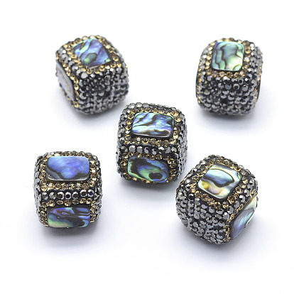 Ручной полимерной глины шариков Rhinestone, с кабошонами оболочки paua, кубические