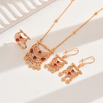 Комплекты серег, ожерелий и колец в этническом стиле с полыми лунами из кубических цирконий и латунным микропаве для женщин