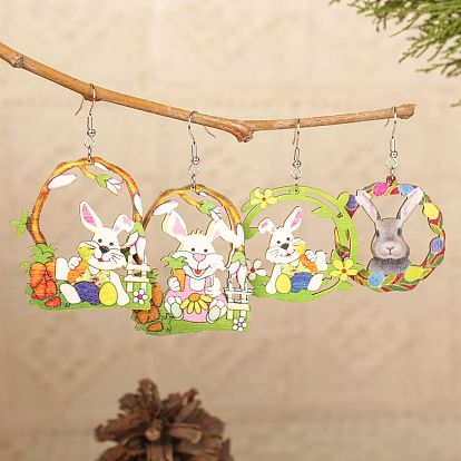 Пасхальные деревянные серьги-подвески, кролик, платина