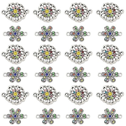 4шт. 2 стили, сплав, разноцветные стразы, звенья, соединители, цветок