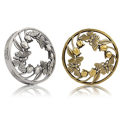 Zinc Alloy Candle Lids, Candle Toppers, Jar Candle Accessories, Flat Round with Butterfly and Flower Pattern, Cadmium Free & Lead Free