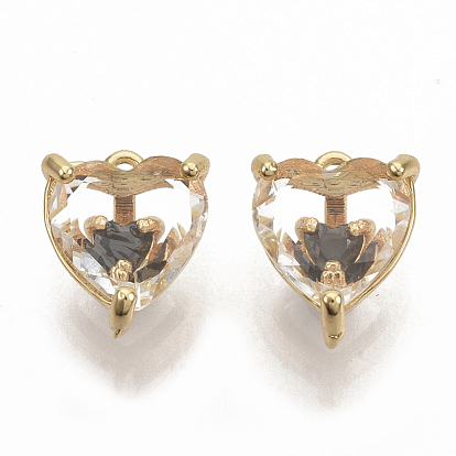 Brass Cubic Zirconia Charms, Nickel Free, Heart, Real 18K Gold Plated