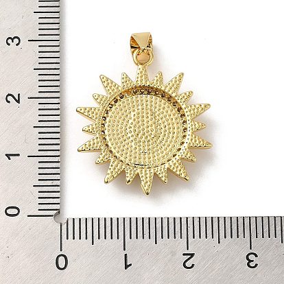 Rack Plating Brass Micro Pave Cubic Zirconia with Synthetic Opal Pendants, with Jump Ring, Lead Free & Cadmium Free, Long-Lasting Plated, Sun with Saint