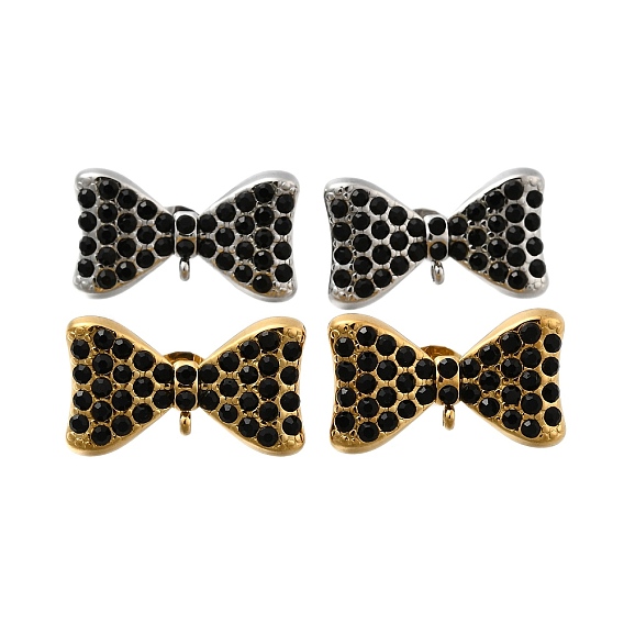 304 Результаты серьги из нержавеющей стали, со стразами, ионное покрытие (ip), бантом, чёрные