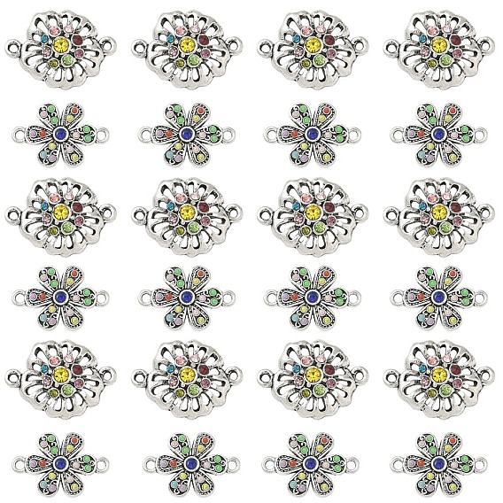 4шт. 2 стили, сплав, разноцветные стразы, звенья, соединители, цветок