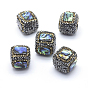 Ручной полимерной глины шариков Rhinestone, с кабошонами оболочки paua, кубические